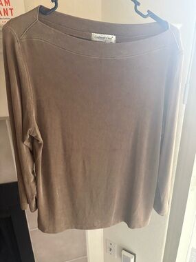 Coldwater Creek Women's Taupe Boatneck 3/4th-Sleeve Top